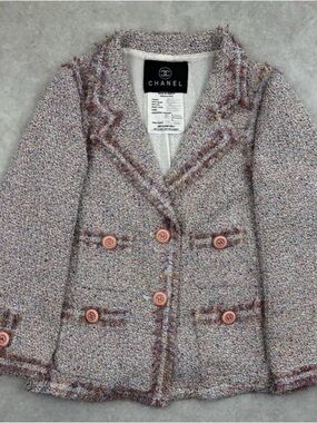 CHANEL Girls' Pink Tweed Double-Breasted Jacket